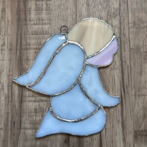 Stained Glass Angel blonde hair Suncatcher - pink white Cream